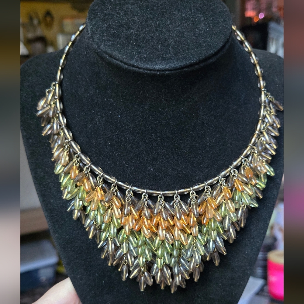 Handmade stunning rainbow ombre beadded statement bib necklace - Picture 3 of 7